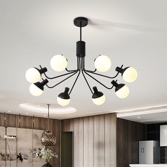 Contemporary White Glass Semi Flush Ceiling Lamp with Black Finish - 6/8 Head Sphere Design