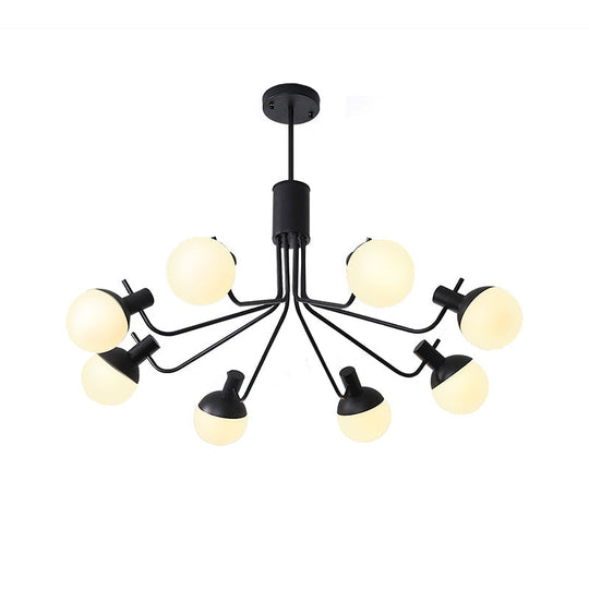 Contemporary White Glass Semi Flush Ceiling Lamp with Black Finish - 6/8 Head Sphere Design