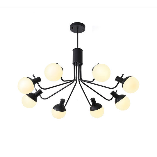 Contemporary White Glass Semi Flush Ceiling Lamp With Black Finish - 6/8 Head Sphere Design