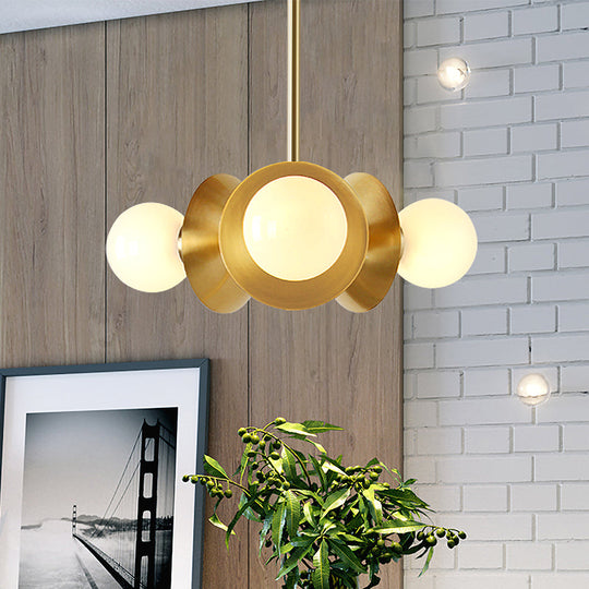 Modern Gold Round Ceiling Chandelier With 3 Bulbs Stylish Metal Hanging Light For Dining Room