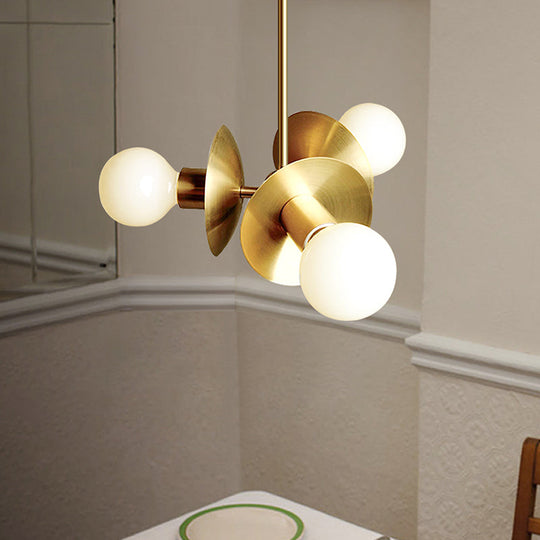 Modern Gold Round Ceiling Chandelier With 3 Bulbs Stylish Metal Hanging Light For Dining Room