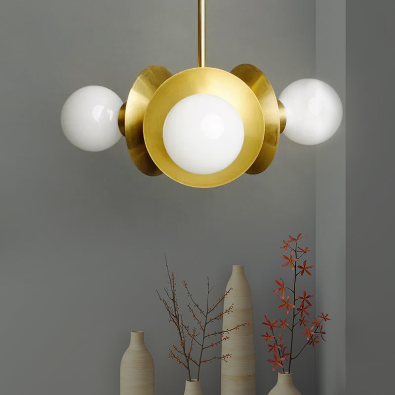 Modern Gold Round Ceiling Chandelier With 3 Bulbs Stylish Metal Hanging Light For Dining Room