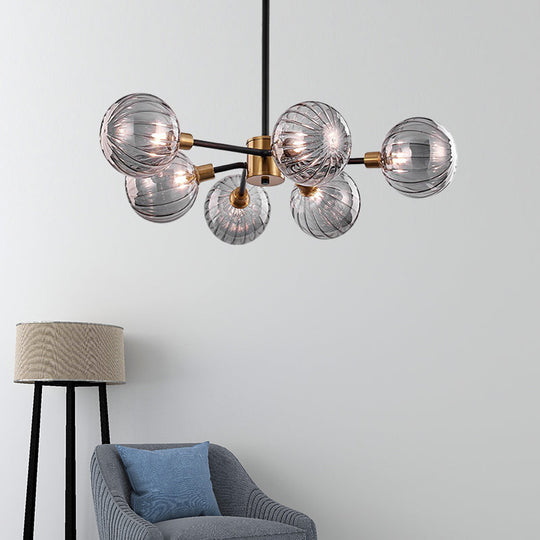 Modern Ball Chandelier Smoke Gray Glass 6 Bulbs Ceiling Suspension Lamp