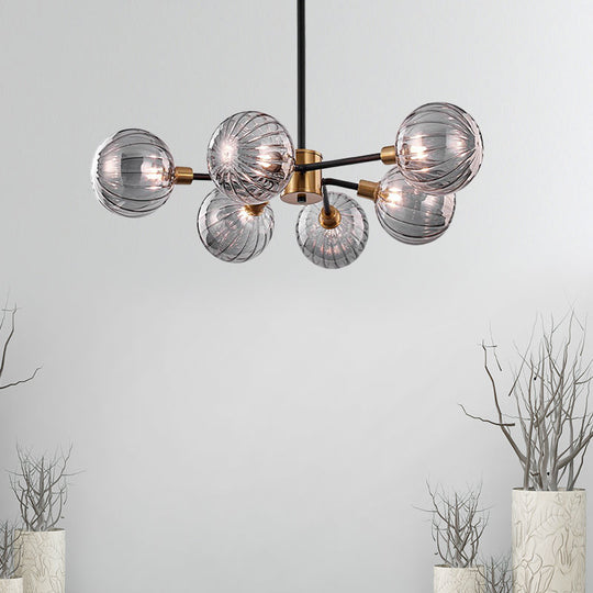 Modern Ball Chandelier Smoke Gray Glass 6 Bulbs Ceiling Suspension Lamp