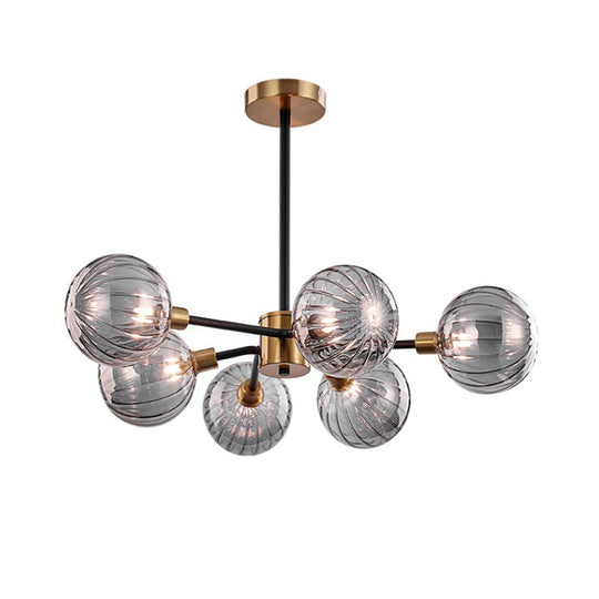 Modern Ball Chandelier Smoke Gray Glass 6 Bulbs Ceiling Suspension Lamp