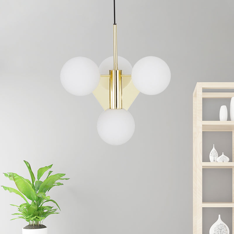 Modern Milky Glass Global Chandelier Pendant Lighting In Gold - 4 Heads Fixture