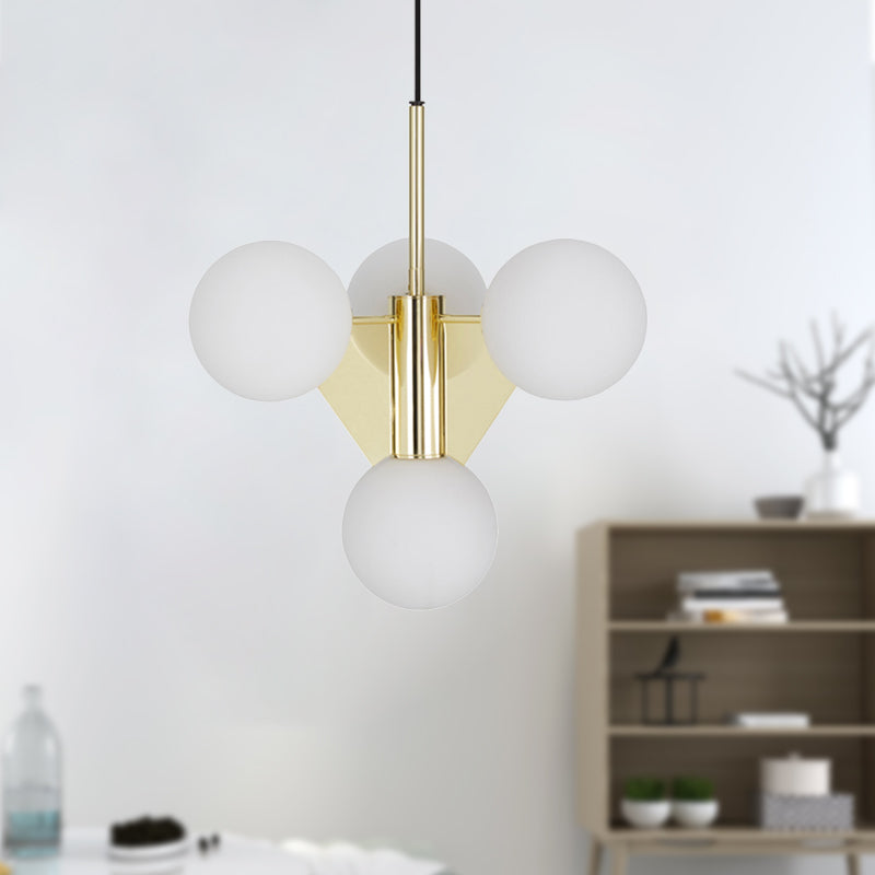 Modern Milky Glass Global Chandelier Pendant Lighting In Gold - 4 Heads Fixture