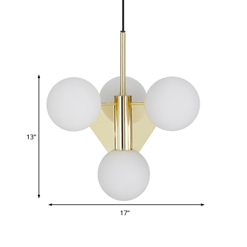 Modern Milky Glass Global Chandelier Pendant Lighting In Gold - 4 Heads Fixture