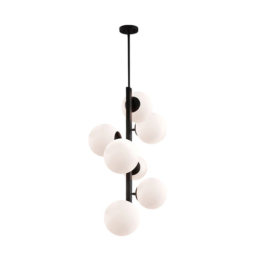 Contemporary Black Round Chandelier: Opal Glass 7 Bulb Suspension Lamp