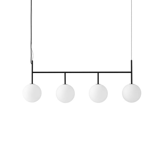 Contemporary Black Suspended Island Light Fixture With White Glass Orb And 4 Bulbs