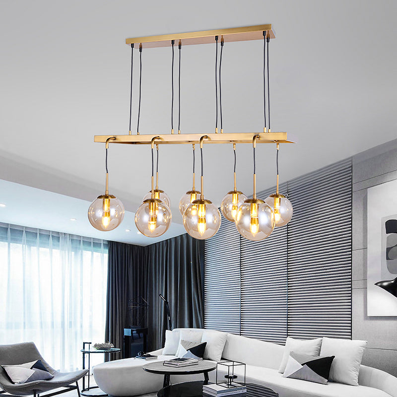 Brass Ball Island Pendant Light With Clear Glass Shade - Modern 8 Head Design