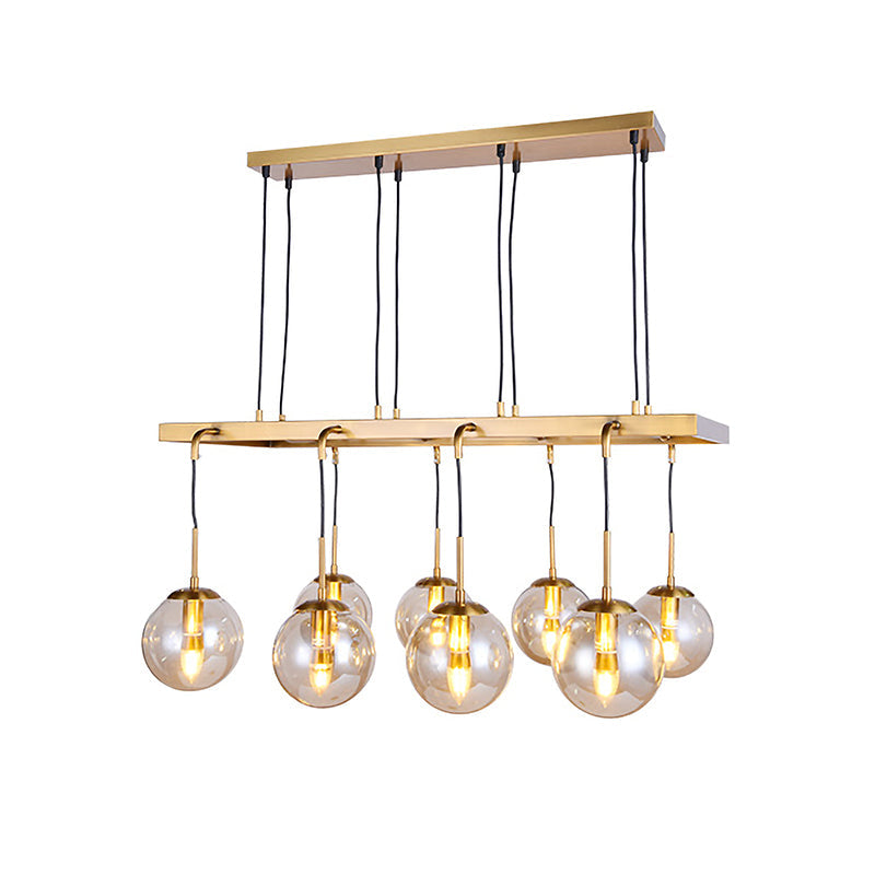 Brass Ball Island Pendant Light With Clear Glass Shade - Modern 8 Head Design