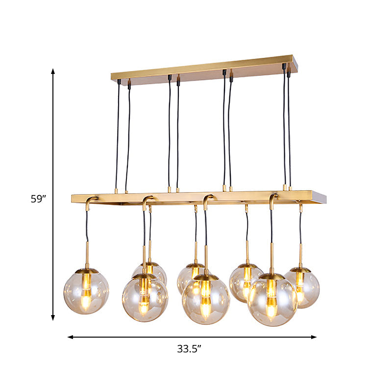 Brass Ball Island Pendant Light With Clear Glass Shade - Modern 8 Head Design