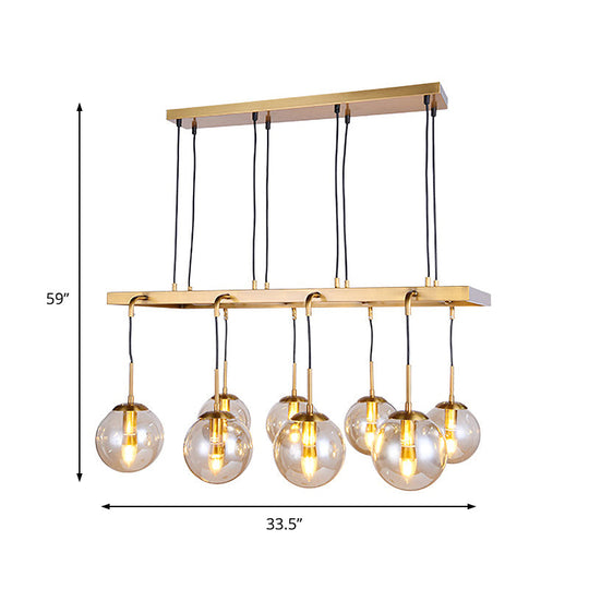 Brass Ball Island Pendant Light With Clear Glass Shade - Modern 8 Head Design