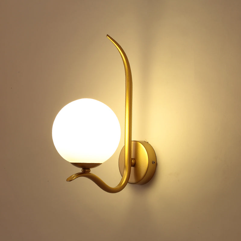 Modernist White Glass Wall Mount Sconce Light - Global Design 1-Bulb Gold Lighting For Bedroom (6/8