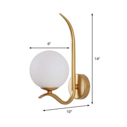 Modernist White Glass Wall Mount Sconce Light - Global Design 1-Bulb Gold Lighting For Bedroom (6/8