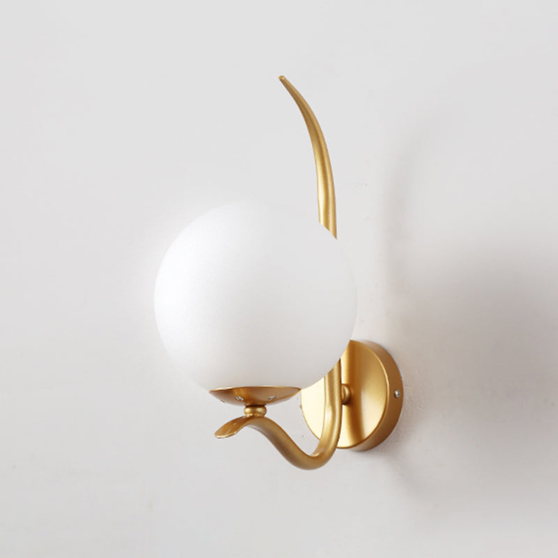 Modernist White Glass Wall Mount Sconce Light - Global Design 1-Bulb Gold Lighting For Bedroom (6/8