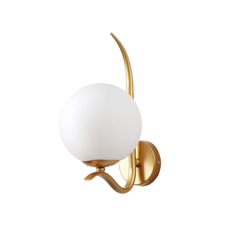 Modernist White Glass Wall Mount Sconce Light - Global Design 1-Bulb Gold Lighting For Bedroom (6/8