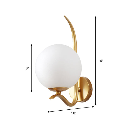 Modernist White Glass Wall Mount Sconce Light - Global Design 1-Bulb Gold Lighting For Bedroom (6/8