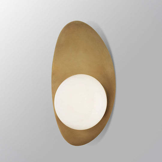 Minimalist Gold Metal Wall Lamp With Opal Glass Shade - 1 Head Sconce Light Fixture