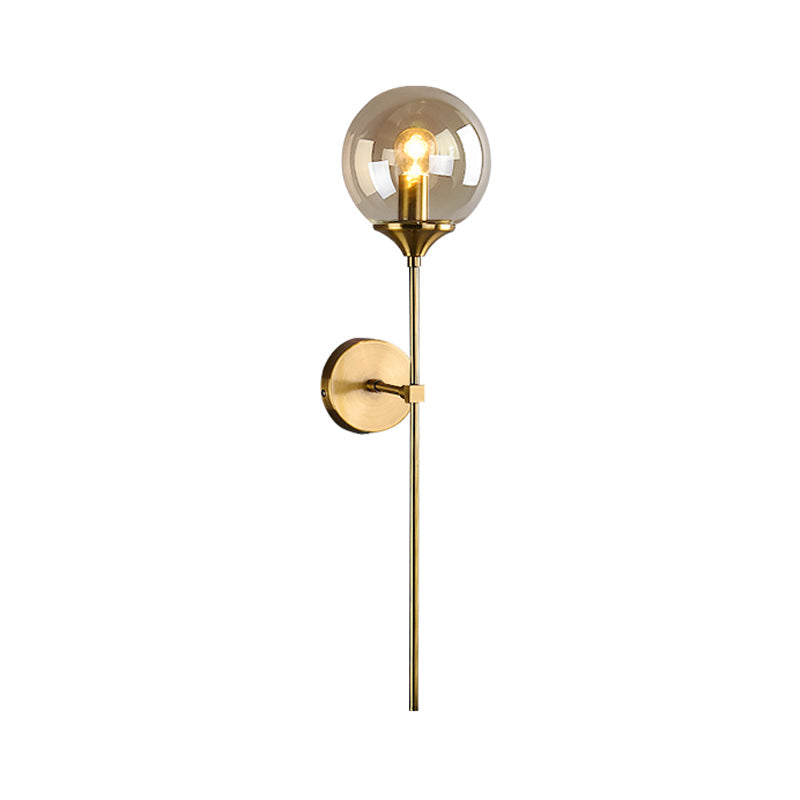 Modernist Round Wall Lamp With Clear/Amber/Smoke Gray Glass & Metal Pencil Arm - Bedside Sconce