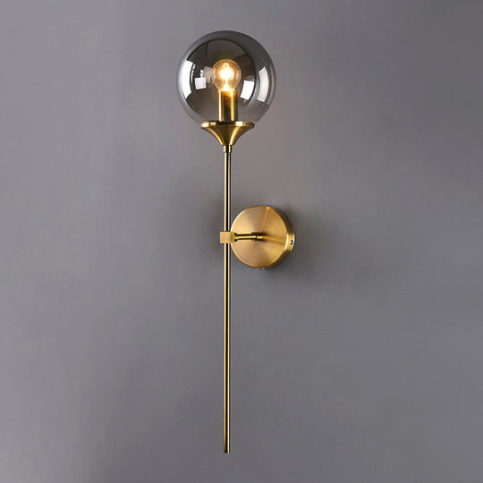 Modernist Round Wall Lamp With Clear/Amber/Smoke Gray Glass & Metal Pencil Arm - Bedside Sconce