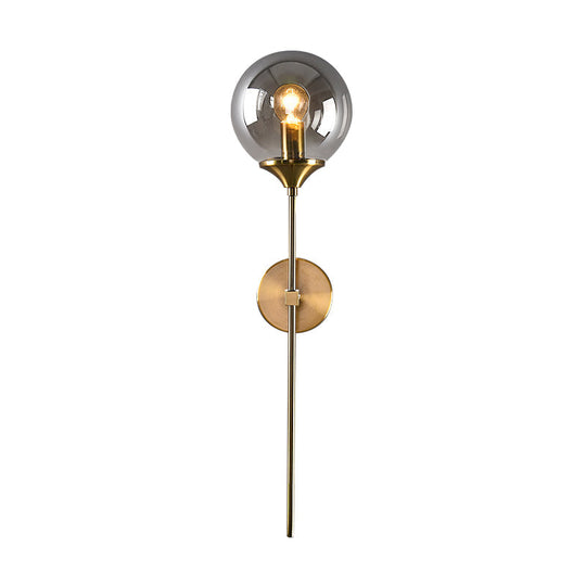 Modernist Round Wall Lamp With Clear/Amber/Smoke Gray Glass & Metal Pencil Arm - Bedside Sconce