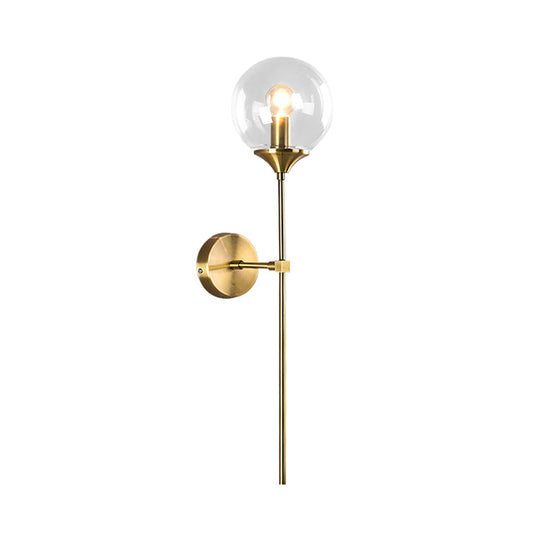 Modernist Round Wall Lamp With Clear/Amber/Smoke Gray Glass & Metal Pencil Arm - Bedside Sconce