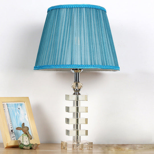 Traditional Blue Fabric Night Light Table Lamp With Crystal Base