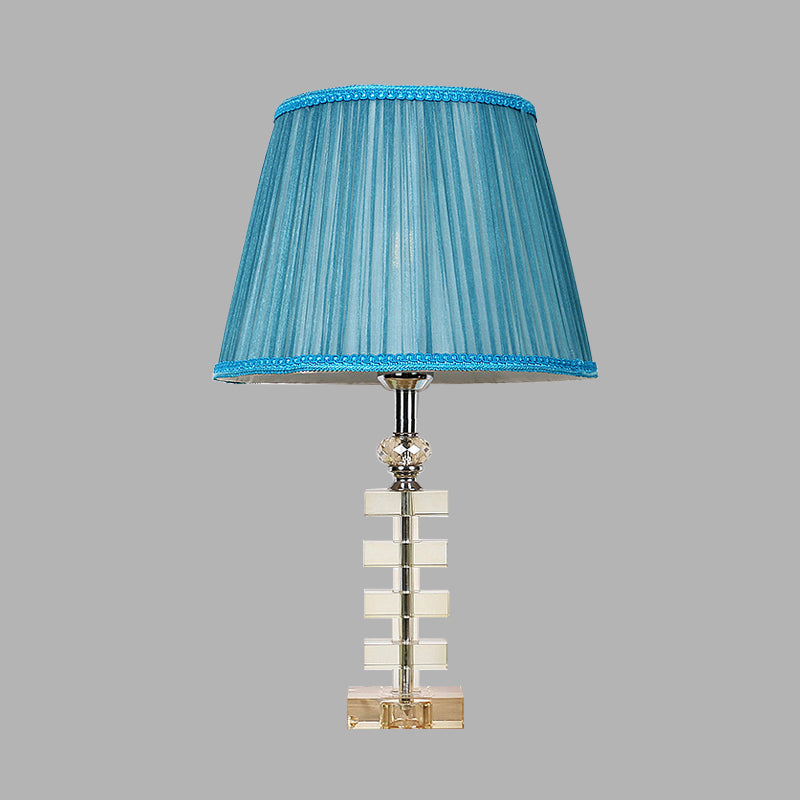 Traditional Blue Fabric Night Light Table Lamp With Crystal Base