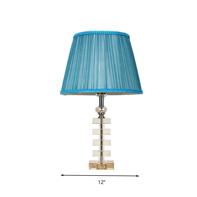 Traditional Blue Fabric Night Light Table Lamp With Crystal Base