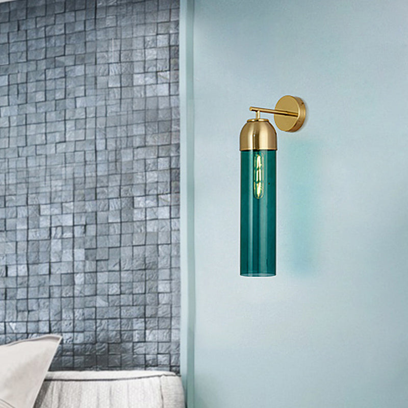 Modern Tubular Sconce Cream/Green Glass Wall Lighting Fixture With Metal Arm - 1 Head Green