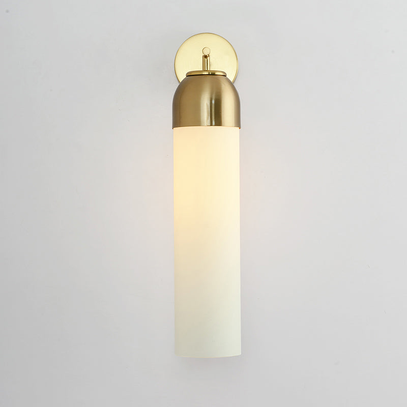 Modern Tubular Sconce Cream/Green Glass Wall Lighting Fixture With Metal Arm - 1 Head