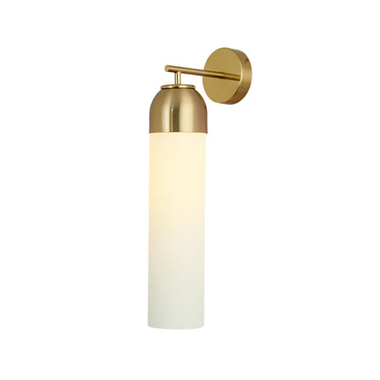 Modern Tubular Sconce Cream/Green Glass Wall Lighting Fixture With Metal Arm - 1 Head