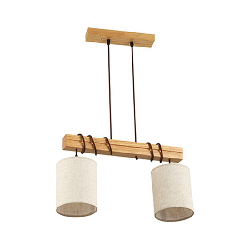 Traditional Fabric Wood Pendant Barrel Lights - Ideal For Dining Room Hanging Kit