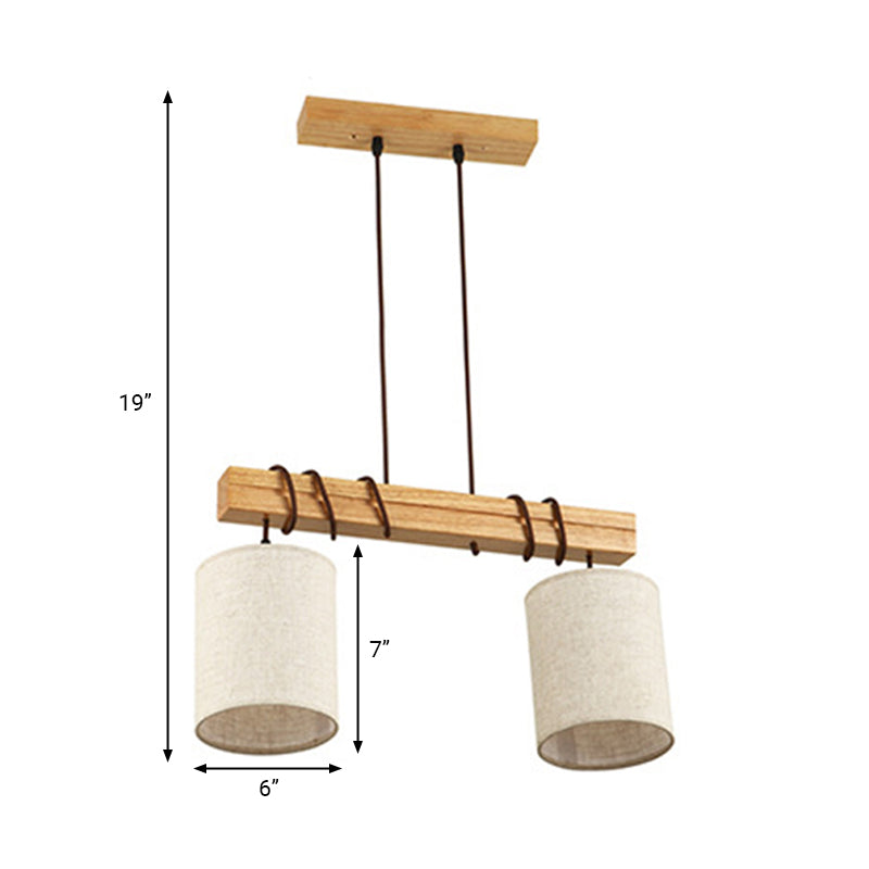 Traditional Fabric Wood Pendant Barrel Lights - Ideal For Dining Room Hanging Kit