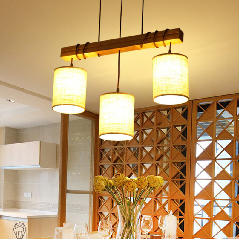 Traditional Fabric Wood Pendant Barrel Lights - Ideal For Dining Room Hanging Kit