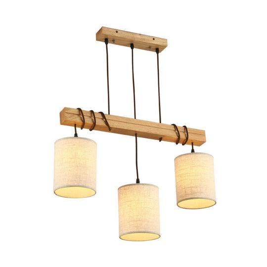 Traditional Fabric Wood Pendant Barrel Lights - Ideal For Dining Room Hanging Kit