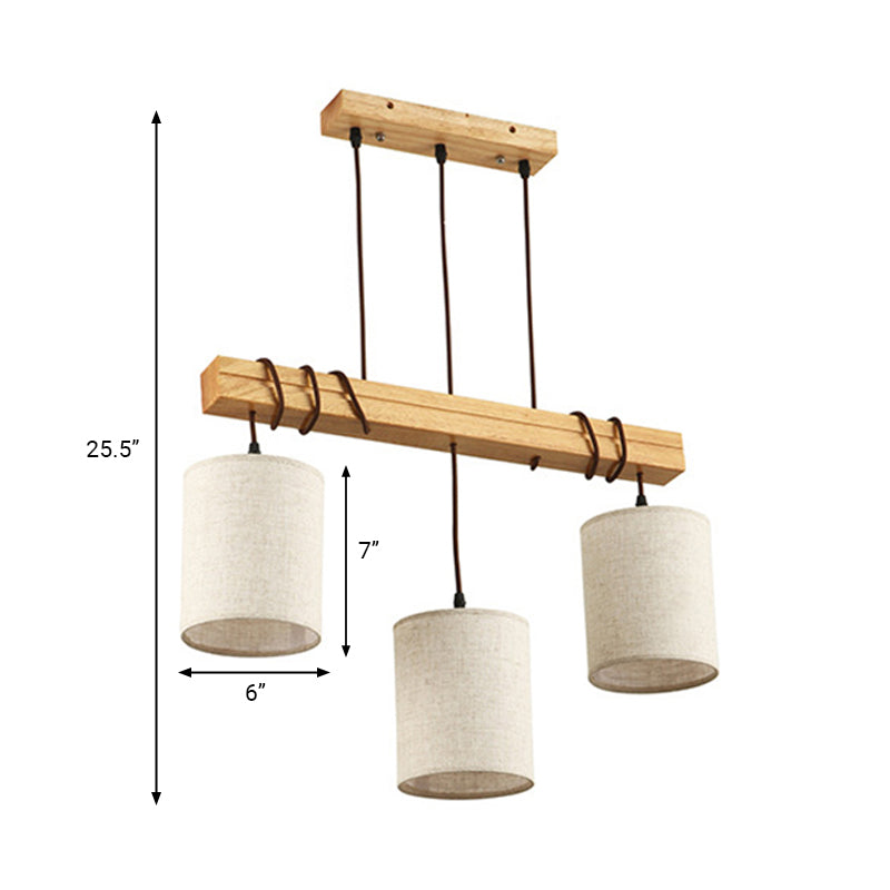 Traditional Fabric Wood Pendant Barrel Lights - Ideal For Dining Room Hanging Kit