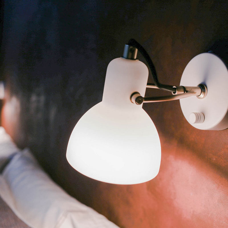 Contemporary Wall Lamp With Adjustable Arm And White Glass Dome