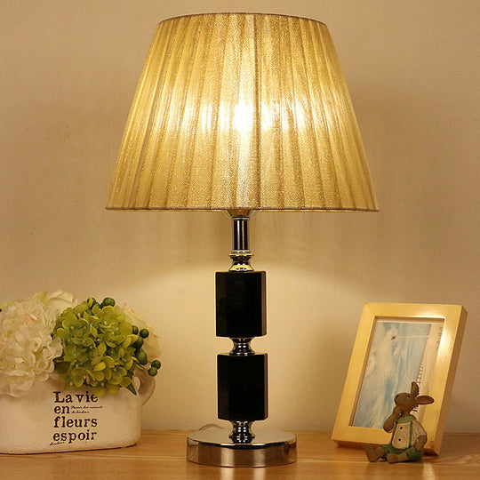 Crystal Table Lamp - Single Bulb Countryside Beige Tapered Drum Design Bedroom Night Light