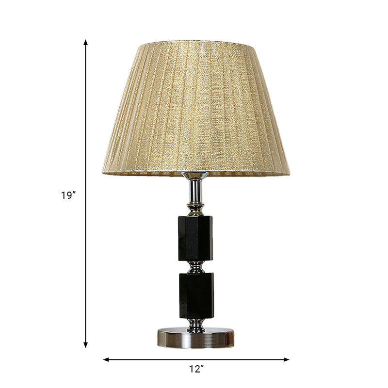 Crystal Table Lamp - Single Bulb Countryside Beige Tapered Drum Design Bedroom Night Light