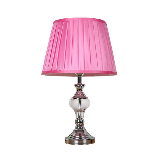 Rose Red Fabric Night Lamp With Crystal Accent For Bedroom Nightstand