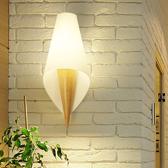 Flare Wall Sconce - Chinese White Glass With 1 Bulb For Living Room Lighting