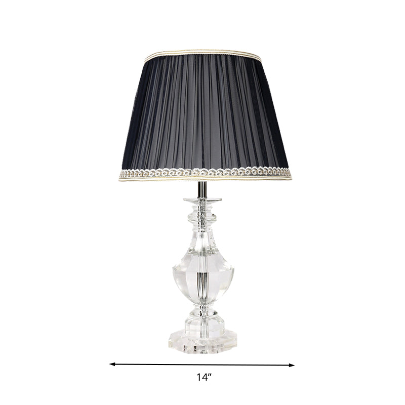 Traditional Crystal Single Light Barrel Bedroom Table Lamp In Black With Braided Trim