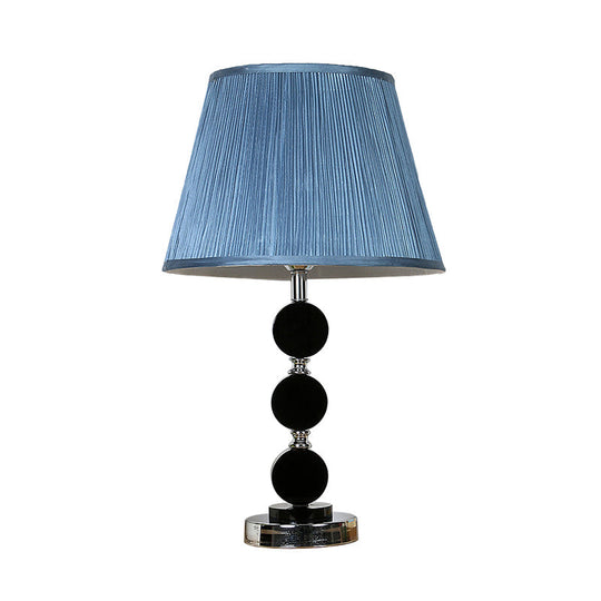 Blue Traditional Fabric Cone Nightstand Lamp With Crystal Base - Single Light