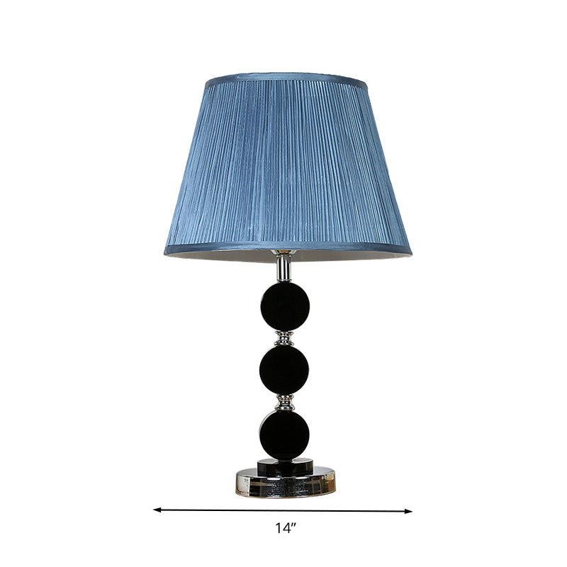 Blue Traditional Fabric Cone Nightstand Lamp With Crystal Base - Single Light