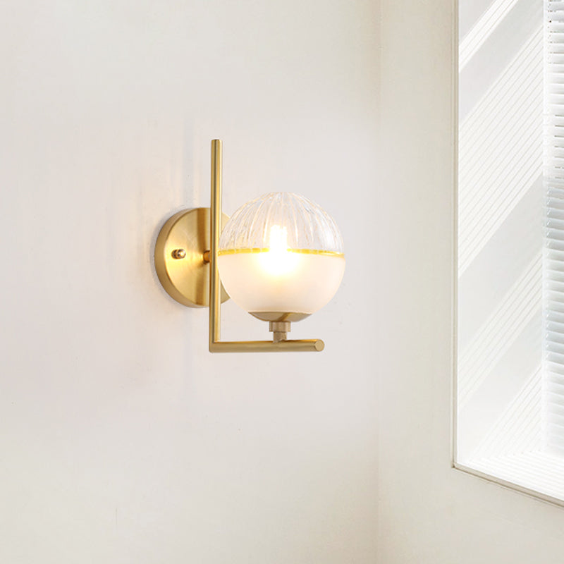 Frosted Glass Modernist Sconce With Brass Wall Mount - 1 Head Light Fixture