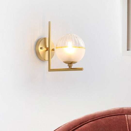 Frosted Glass Modernist Sconce With Brass Wall Mount - 1 Head Light Fixture