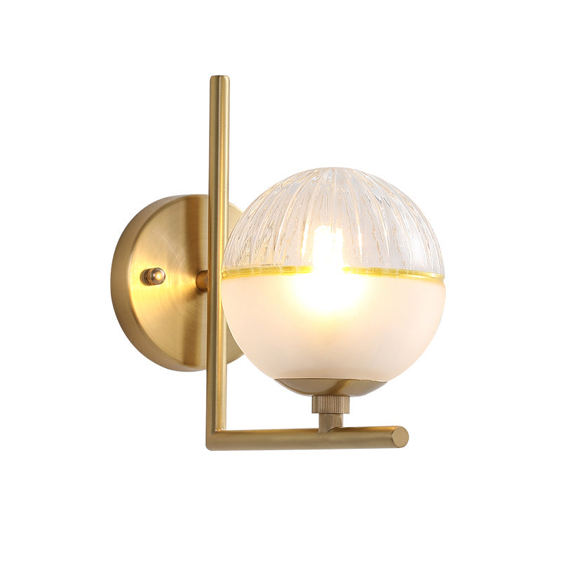 Frosted Glass Modernist Sconce With Brass Wall Mount - 1 Head Light Fixture